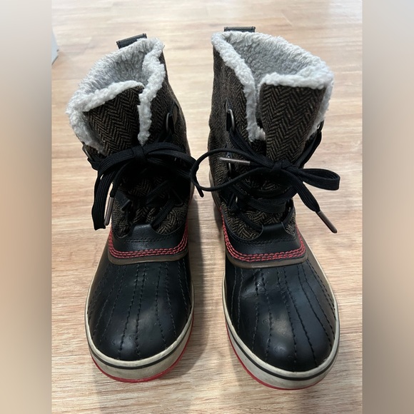 Sorel Tivoli Brown Herringbone Rain and Winter Waterproof Women’s Ankle Boots - Picture 3 of 6